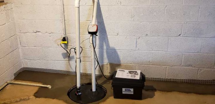 A backup battery for sump pump, and discharge pipes
